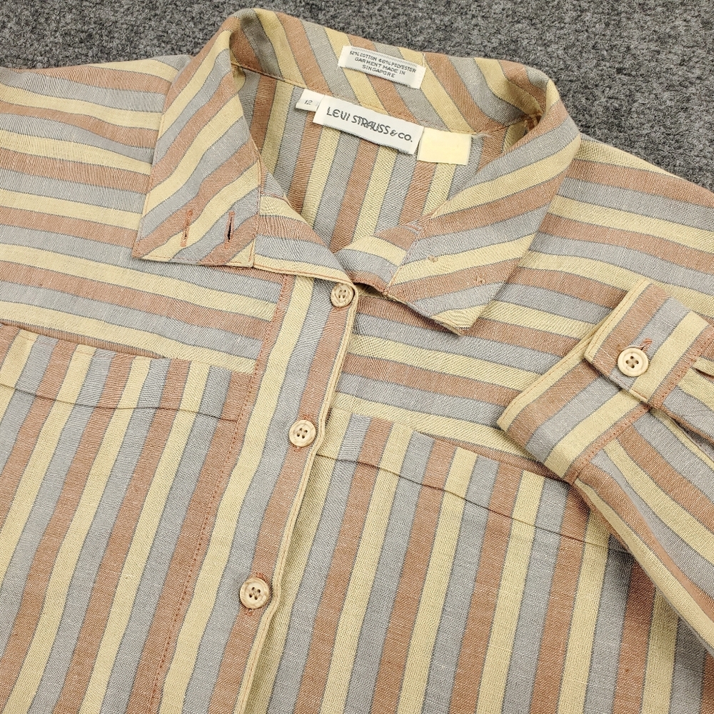 Vintage 90s Levis Western Shirt Womens 12 Rodeo Ranch Muted Striped  Button Up